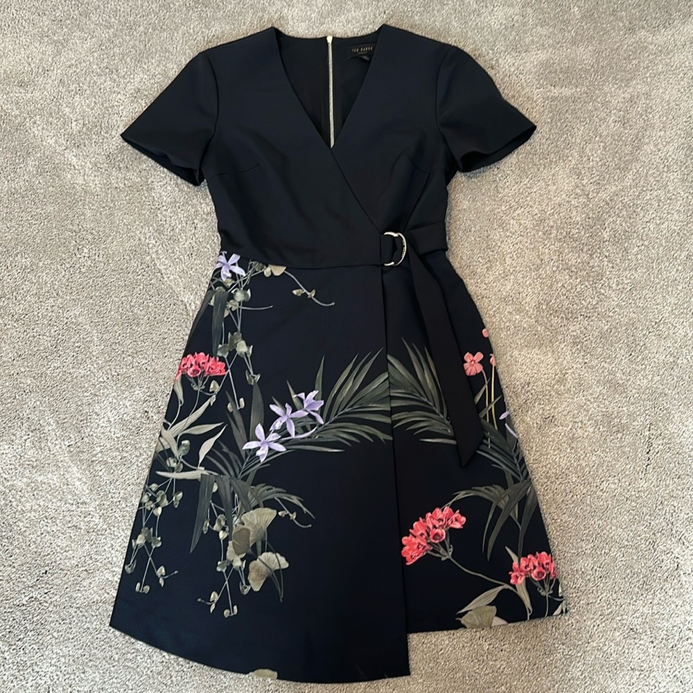 Ted Baker Mizalia black floral wrap dress